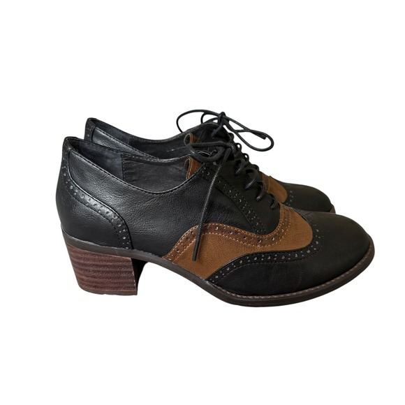Jeffrey Campbell Vintage Williams Black/Brown Wingtip Oxford Heels Size 8.5 - Picture 2 of 11